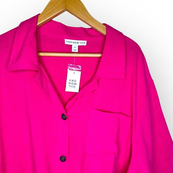 And Now This Women's New Cropped Button Front Top Size 3X Pomegranate Pink - Picture 10 of 11